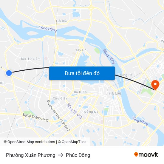 Phường Xuân Phương to Phúc Đồng map