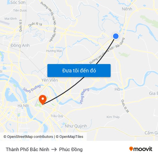 Thành Phố Bắc Ninh to Phúc Đồng map