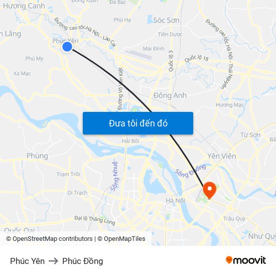 Phúc Yên to Phúc Đồng map