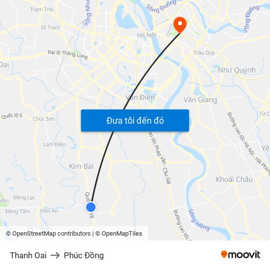 Thanh Oai to Phúc Đồng map