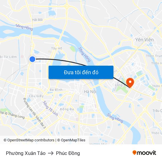 Phường Xuân Tảo to Phúc Đồng map