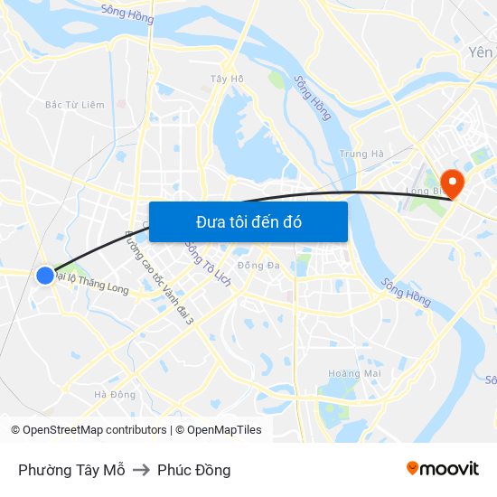 Phường Tây Mỗ to Phúc Đồng map