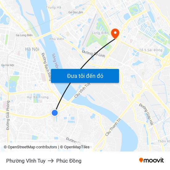 Phường Vĩnh Tuy to Phúc Đồng map
