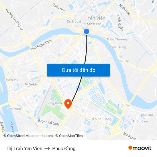 Thị Trấn Yên Viên to Phúc Đồng map