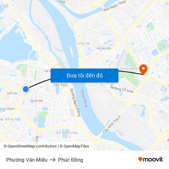 Phường Văn Miếu to Phúc Đồng map