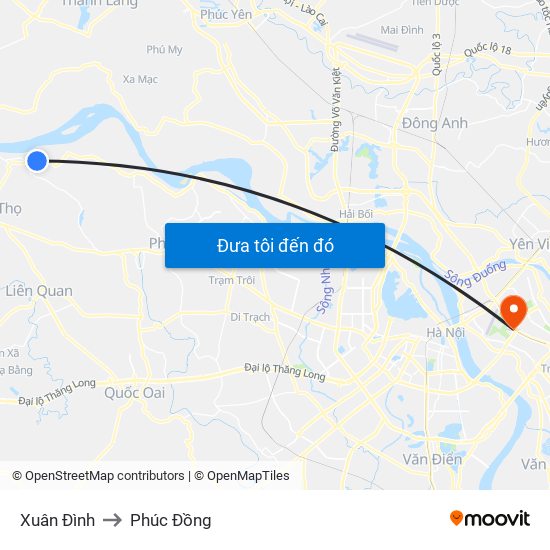 Xuân Đình to Phúc Đồng map