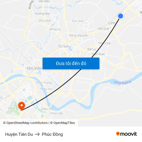Huyện Tiên Du to Phúc Đồng map