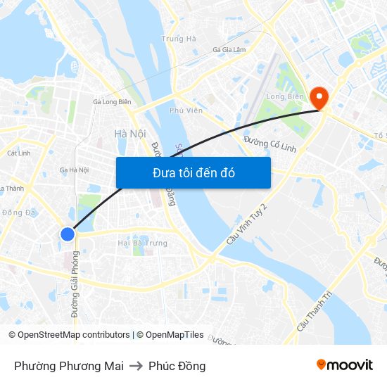 Phường Phương Mai to Phúc Đồng map