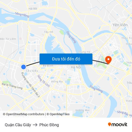 Quận Cầu Giấy to Phúc Đồng map
