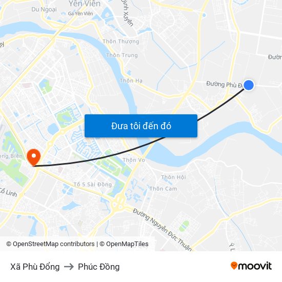 Xã Phù Đổng to Phúc Đồng map