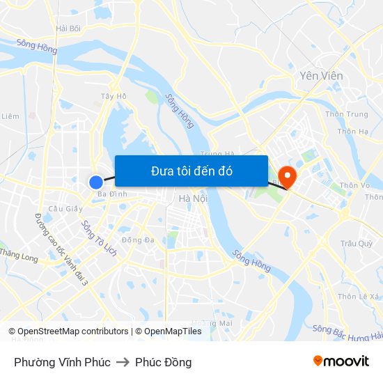 Phường Vĩnh Phúc to Phúc Đồng map