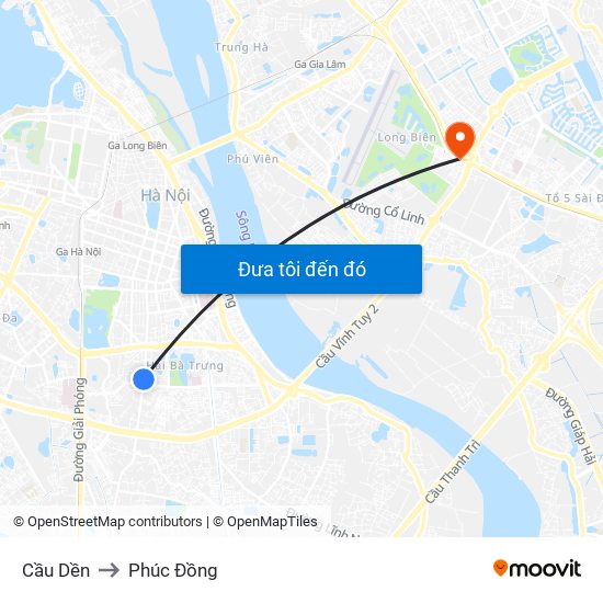 Cầu Dền to Phúc Đồng map