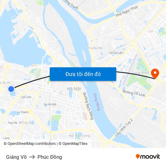 Giảng Võ to Phúc Đồng map