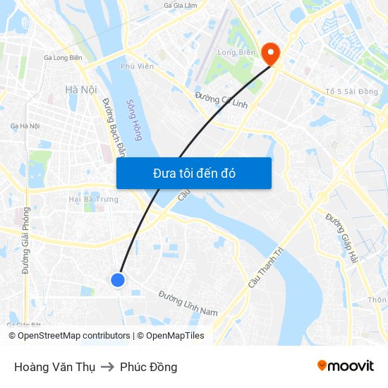 Hoàng Văn Thụ to Phúc Đồng map