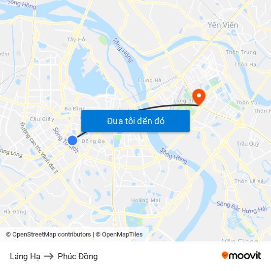 Láng Hạ to Phúc Đồng map