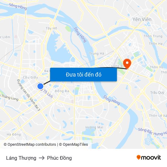 Láng Thượng to Phúc Đồng map