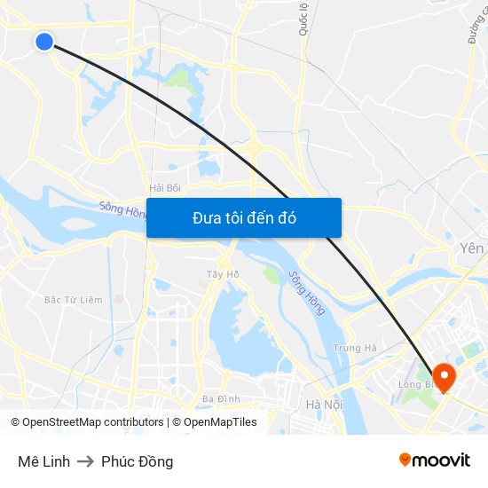 Mê Linh to Phúc Đồng map