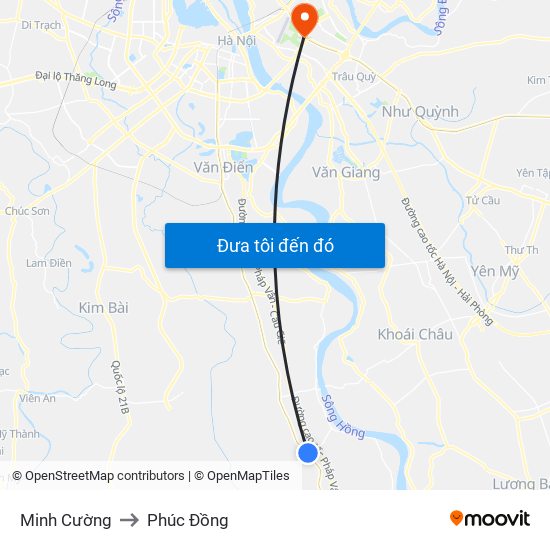 Minh Cường to Phúc Đồng map