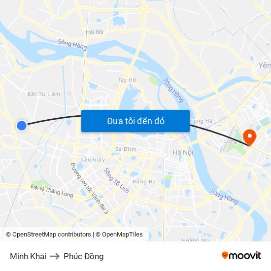 Minh Khai to Phúc Đồng map