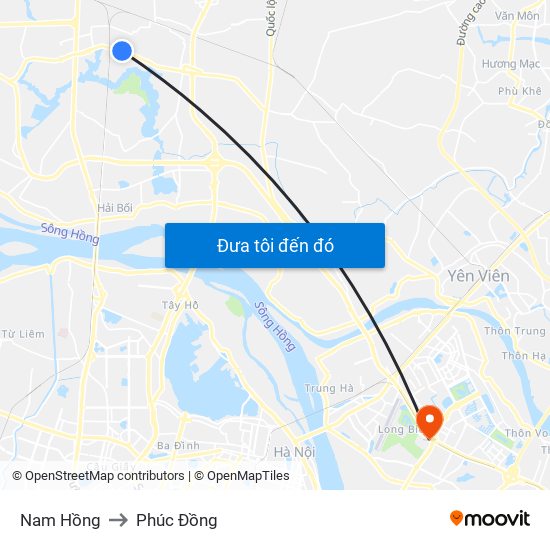 Nam Hồng to Phúc Đồng map