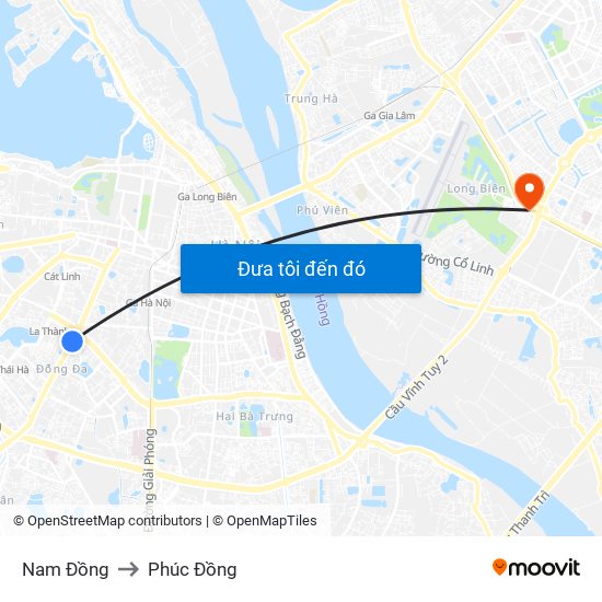 Nam Đồng to Phúc Đồng map