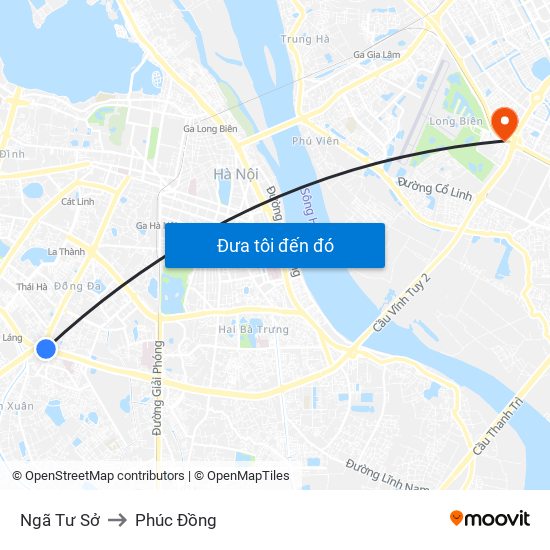 Ngã Tư Sở to Phúc Đồng map