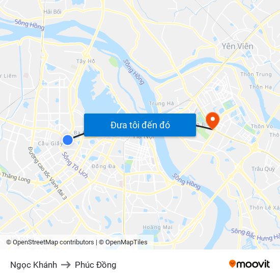 Ngọc Khánh to Phúc Đồng map