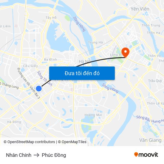 Nhân Chính to Phúc Đồng map