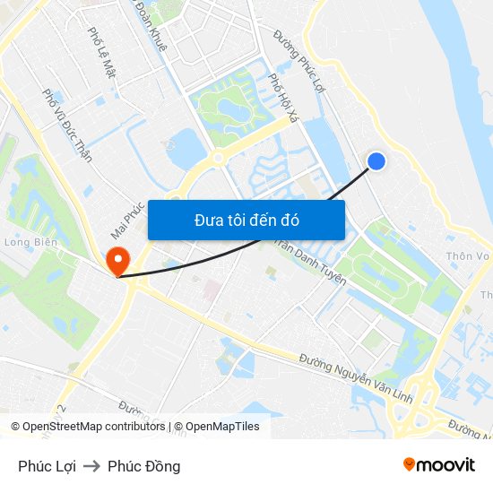 Phúc Lợi to Phúc Đồng map