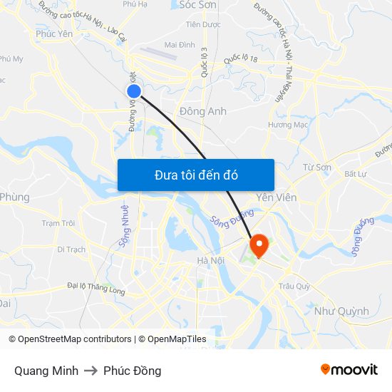 Quang Minh to Phúc Đồng map