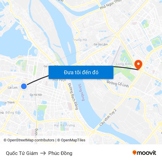 Quốc Tử Giám to Phúc Đồng map