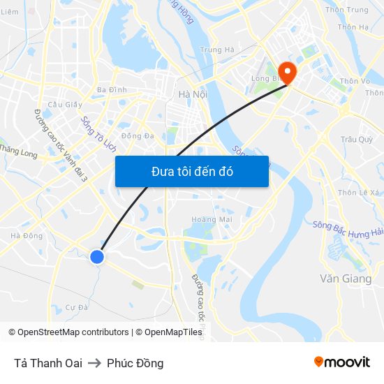 Tả Thanh Oai to Phúc Đồng map