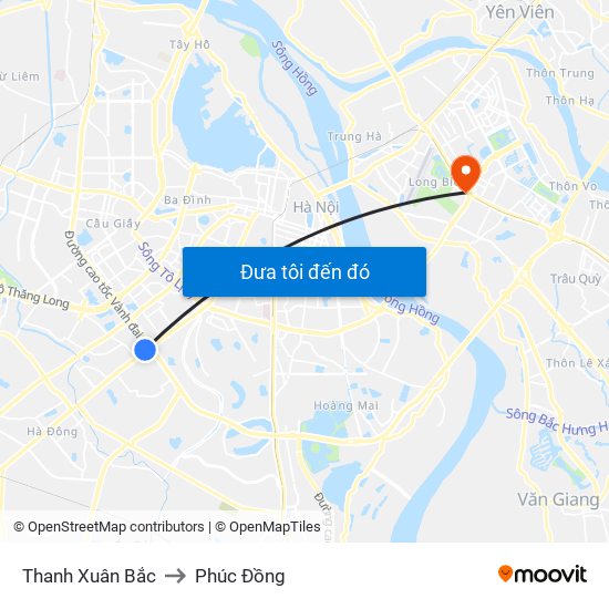 Thanh Xuân Bắc to Phúc Đồng map