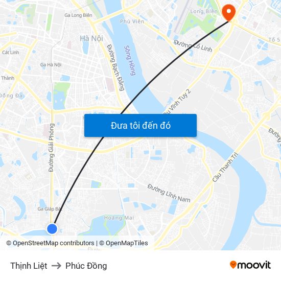 Thịnh Liệt to Phúc Đồng map