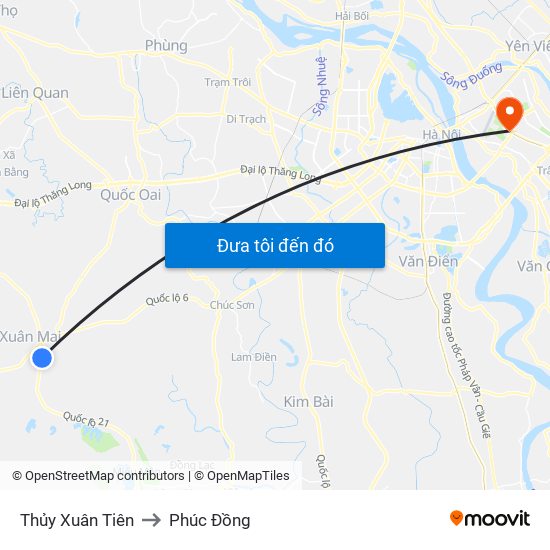 Thủy Xuân Tiên to Phúc Đồng map
