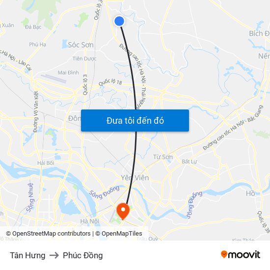 Tân Hưng to Phúc Đồng map