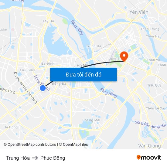 Trung Hòa to Phúc Đồng map
