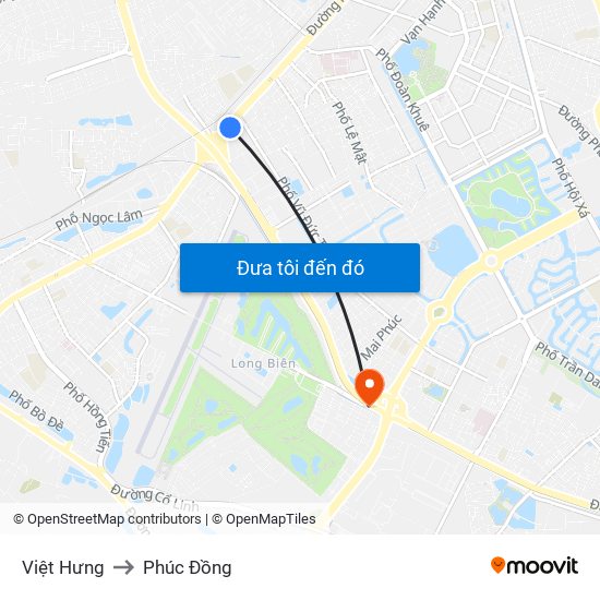 Việt Hưng to Phúc Đồng map