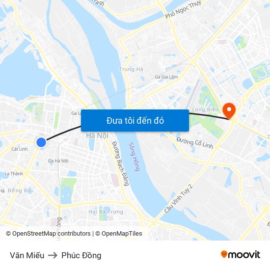 Văn Miếu to Phúc Đồng map