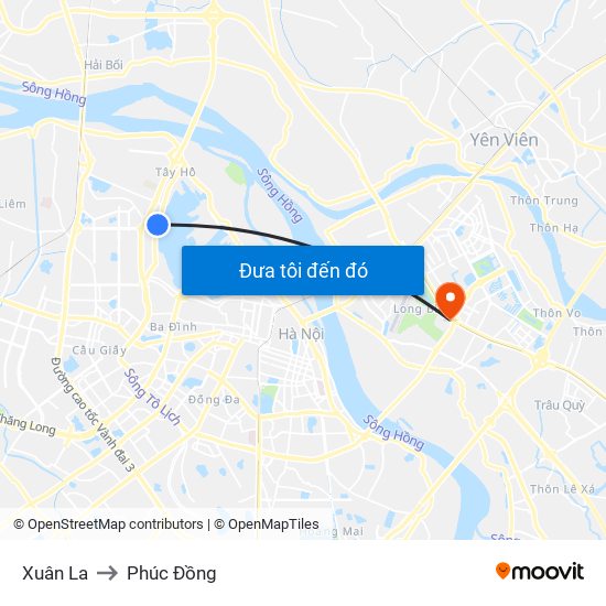 Xuân La to Phúc Đồng map