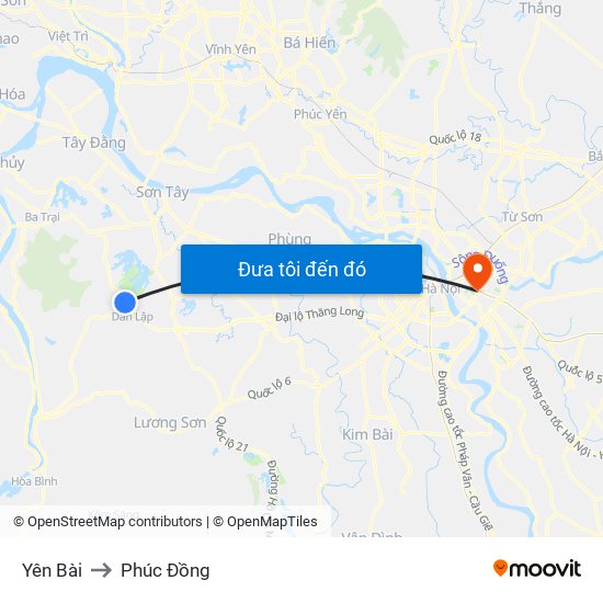 Yên Bài to Phúc Đồng map