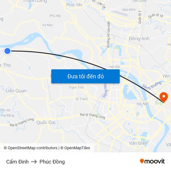 Cẩm Đình to Phúc Đồng map