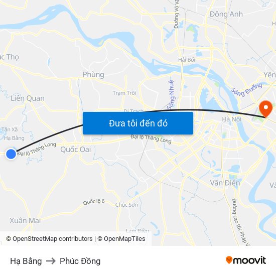 Hạ Bằng to Phúc Đồng map