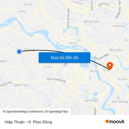 Hiệp Thuận to Phúc Đồng map