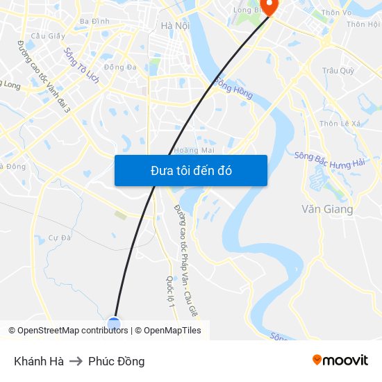 Khánh Hà to Phúc Đồng map