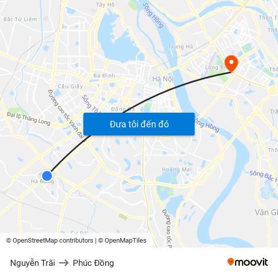 Nguyễn Trãi to Phúc Đồng map