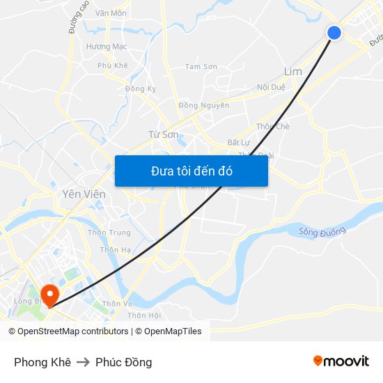 Phong Khê to Phúc Đồng map