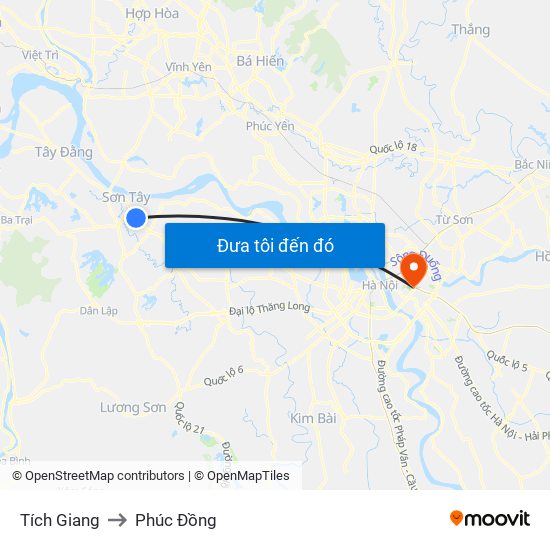 Tích Giang to Phúc Đồng map