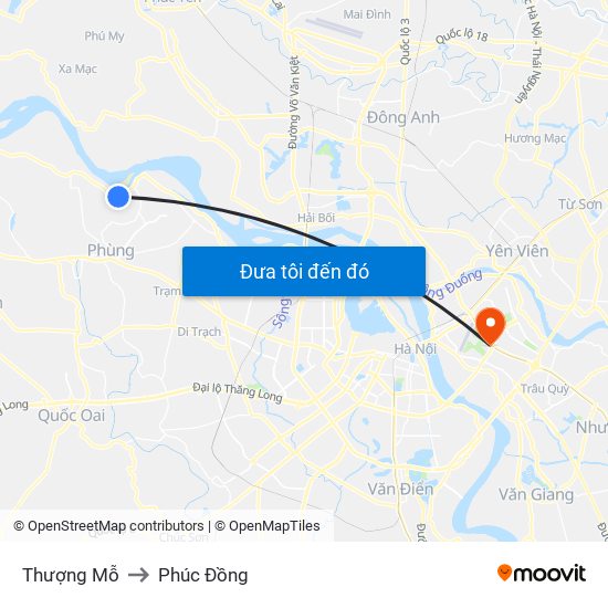 Thượng Mỗ to Phúc Đồng map