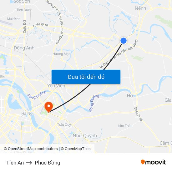 Tiền An to Phúc Đồng map